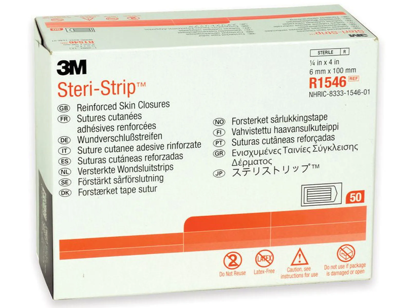 3M Steri-Strip Reinforced Skin Closures, 6mm x 100mm, 50 x 10 Strips (500)