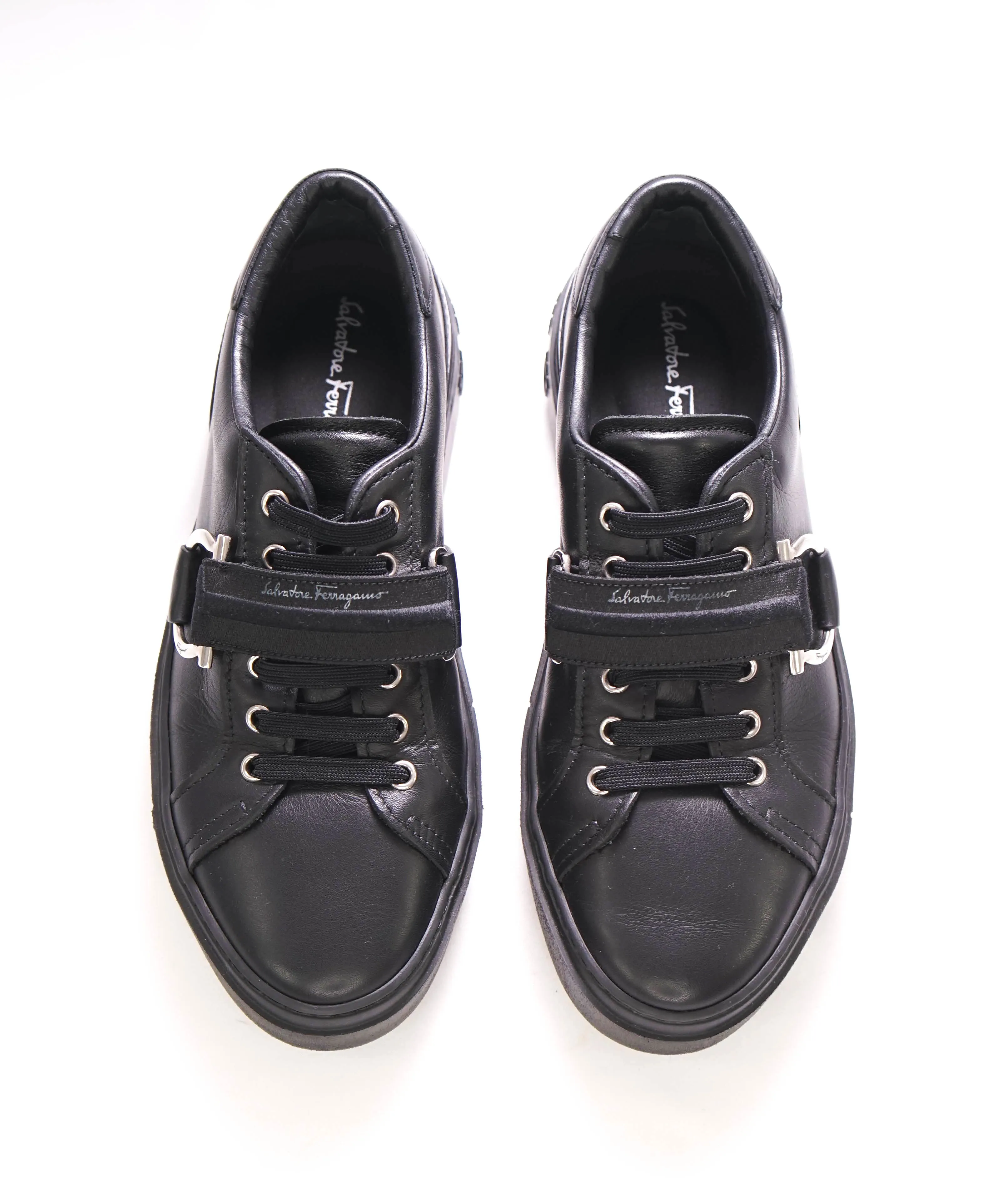 $750 SALVATORE FERRAGAMO - *GANCINI* Black Sneaker - 7.5 US