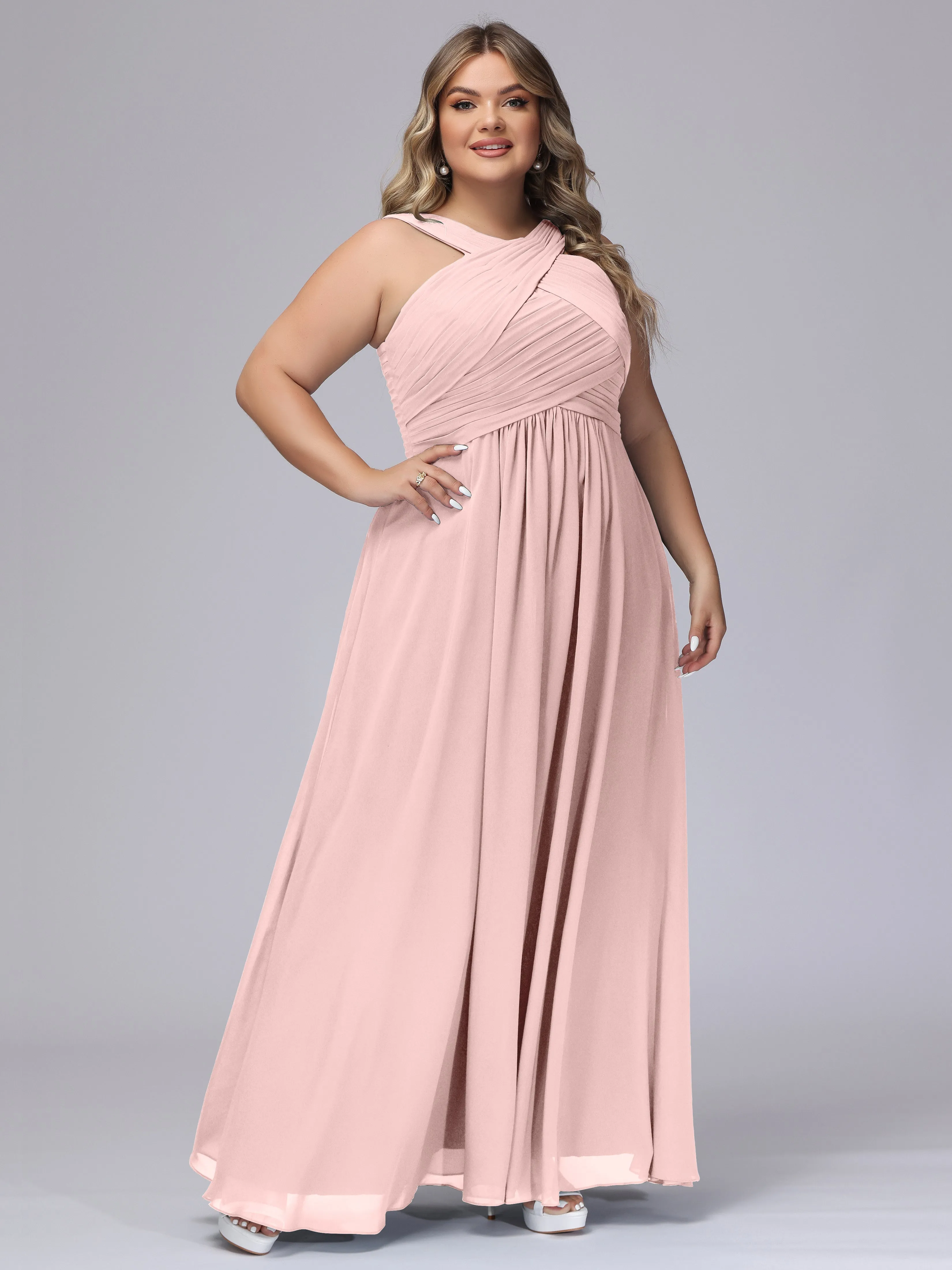 A-line Chiffon Straps  Plus Size Bridesmaid Dresses