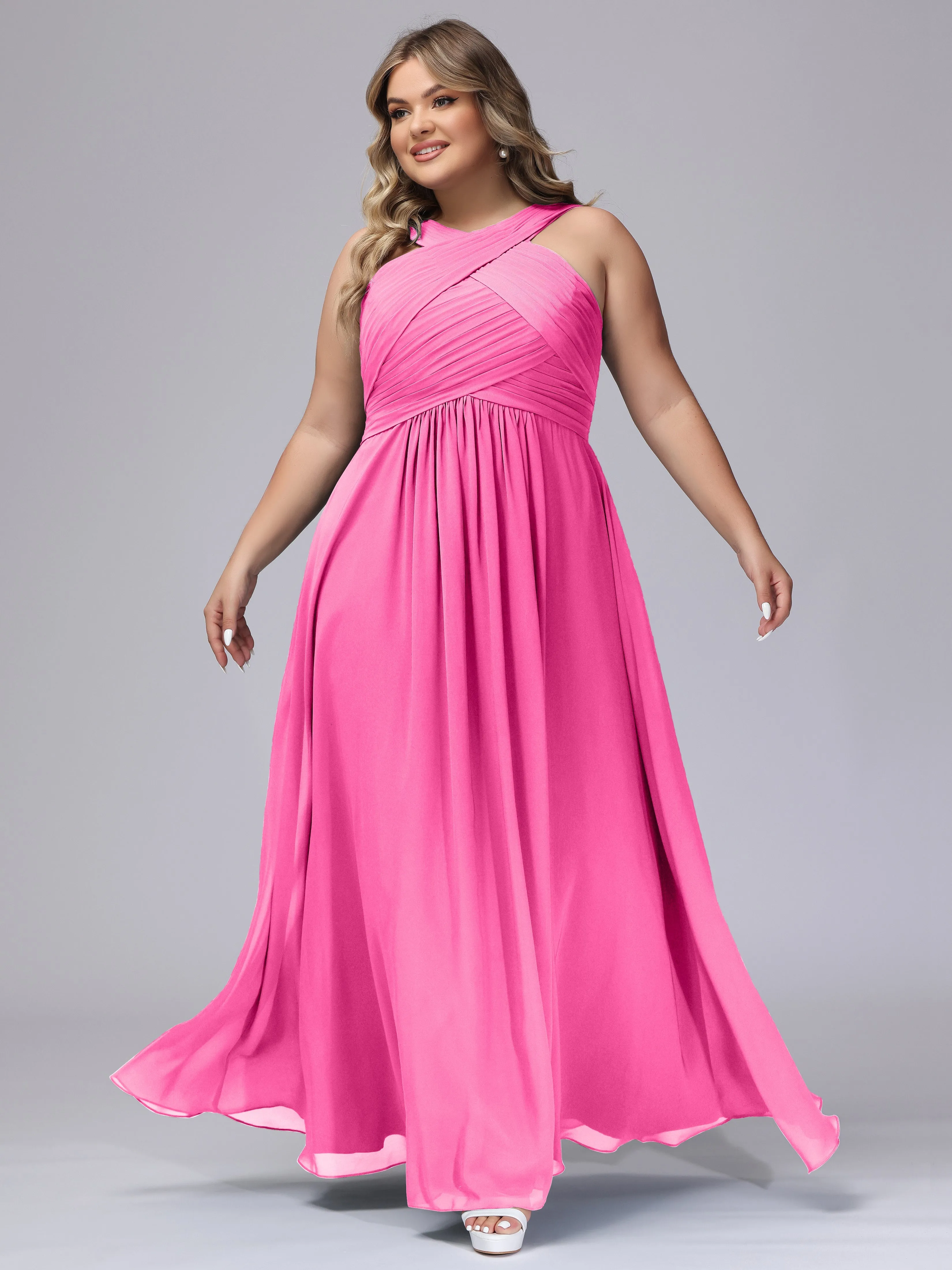 A-line Chiffon Straps  Plus Size Bridesmaid Dresses