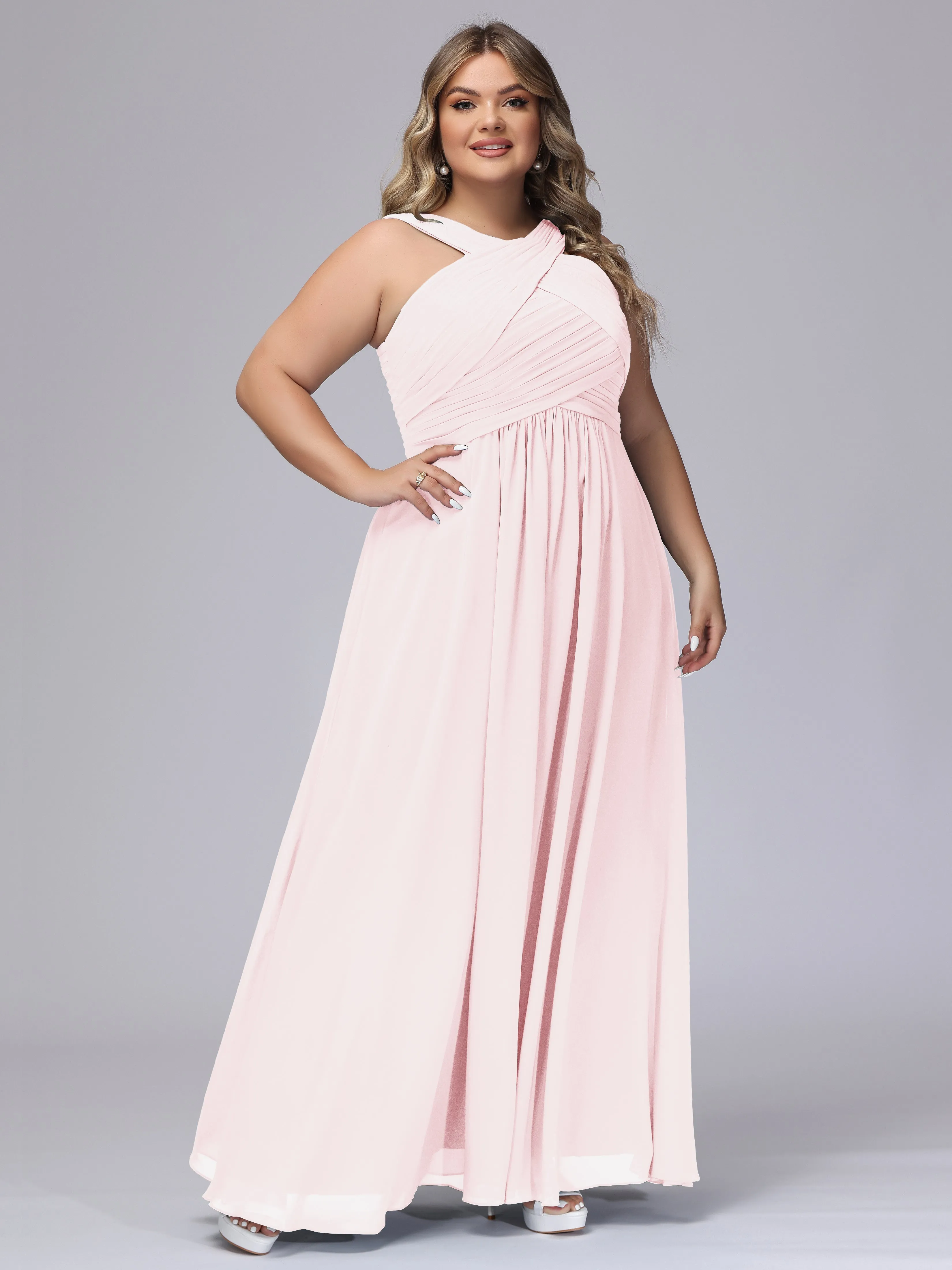 A-line Chiffon Straps  Plus Size Bridesmaid Dresses