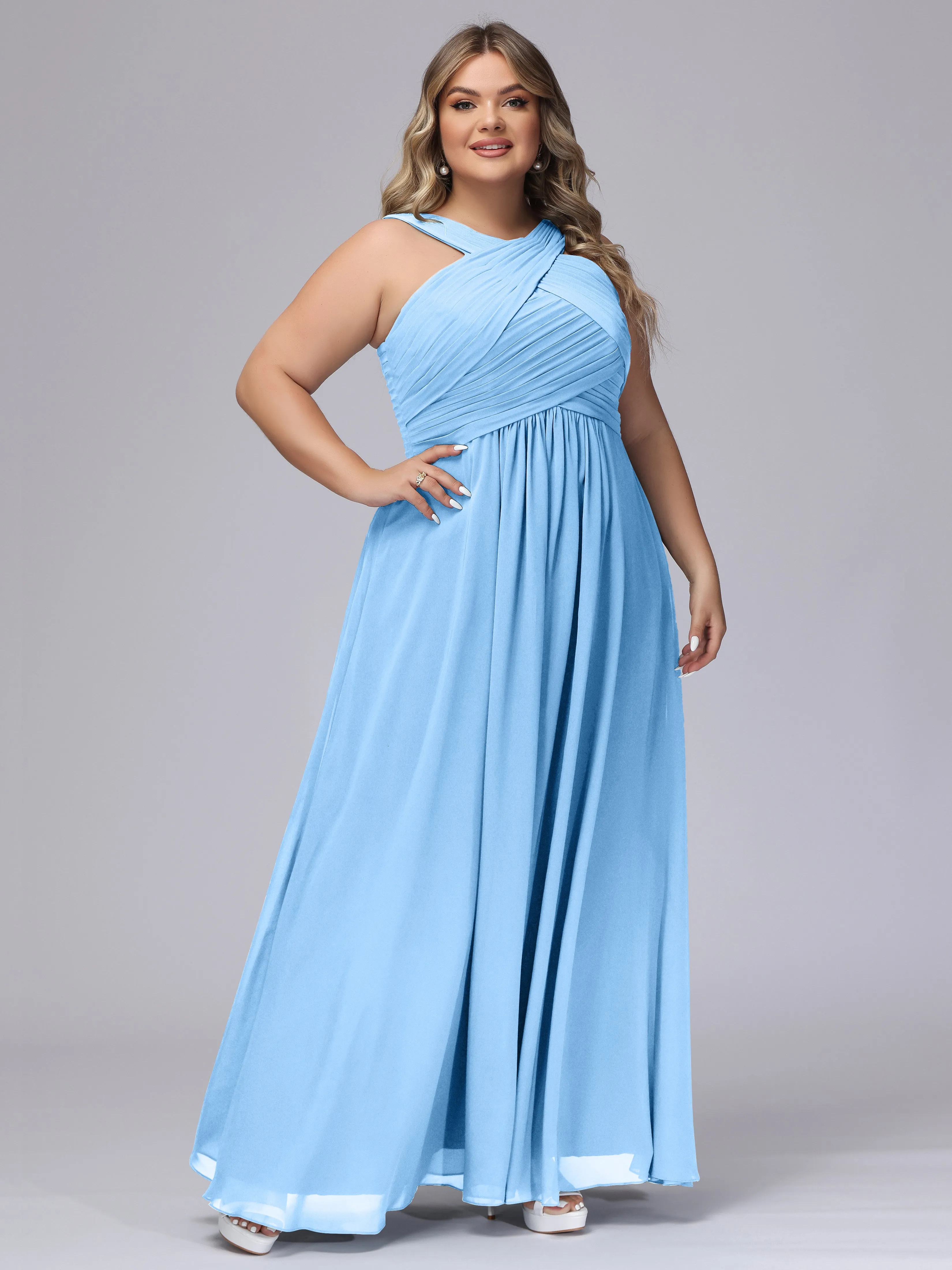 A-line Chiffon Straps  Plus Size Bridesmaid Dresses