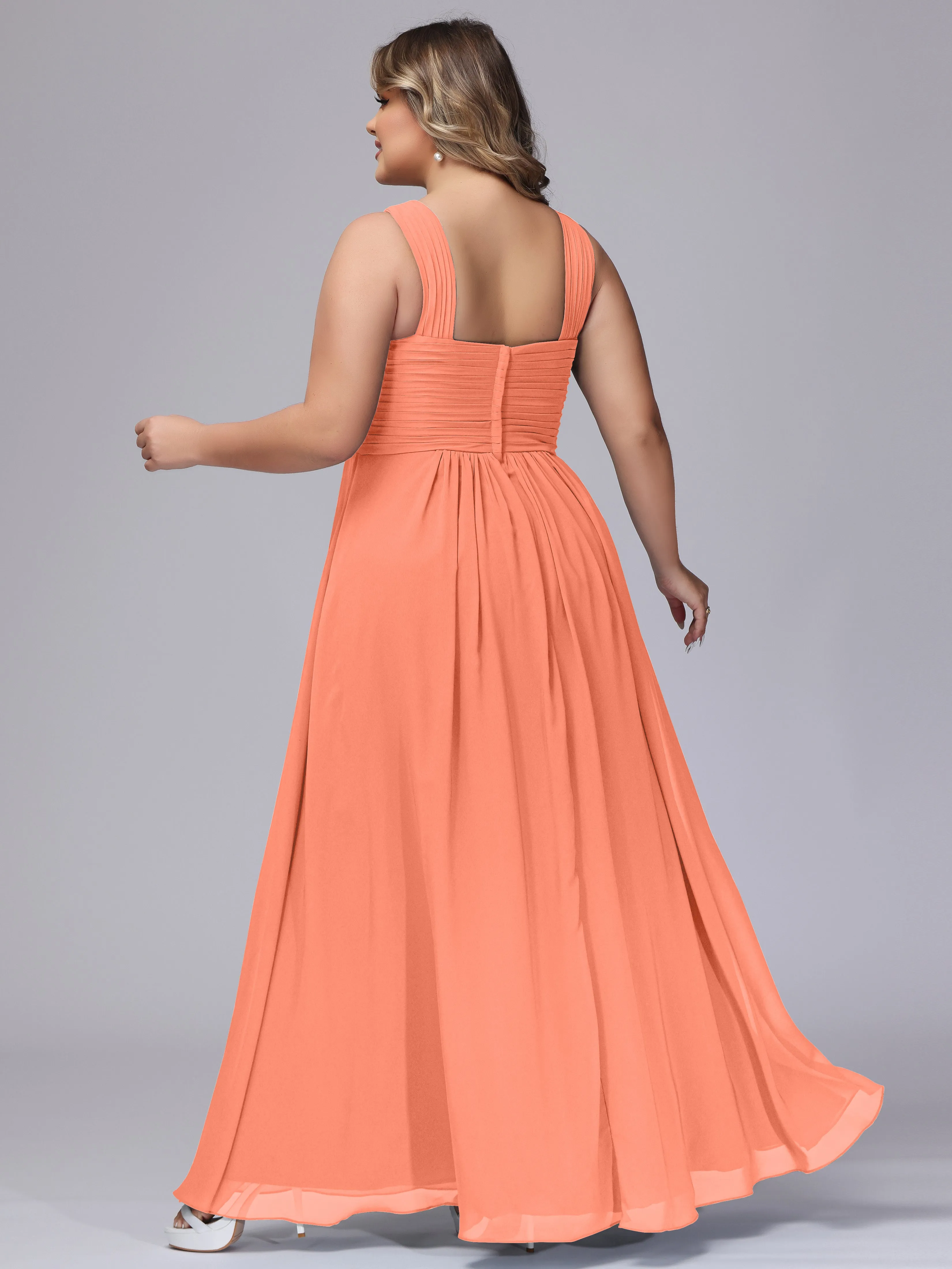 A-line Chiffon Straps  Plus Size Bridesmaid Dresses