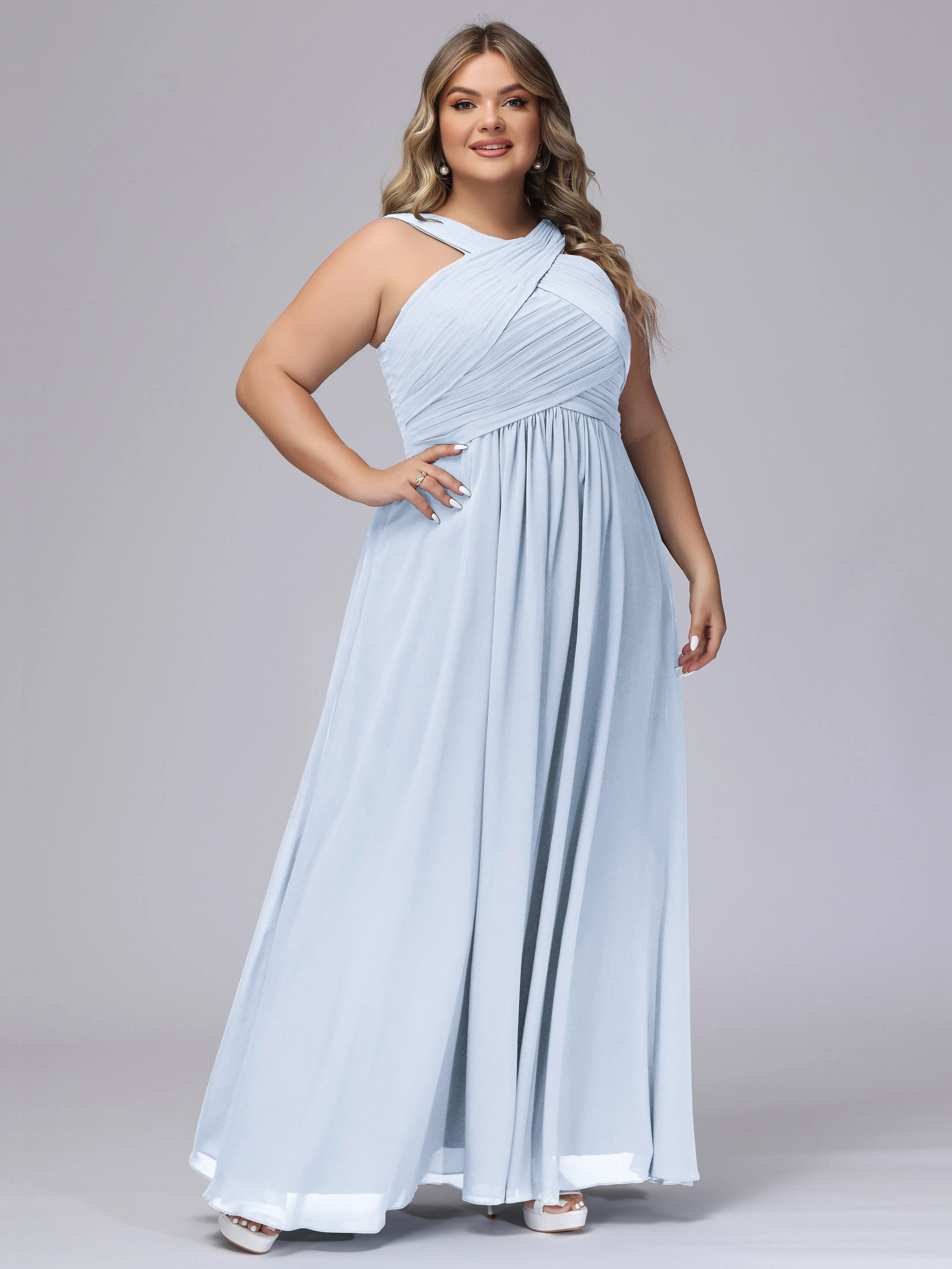 A-line Chiffon Straps  Plus Size Bridesmaid Dresses