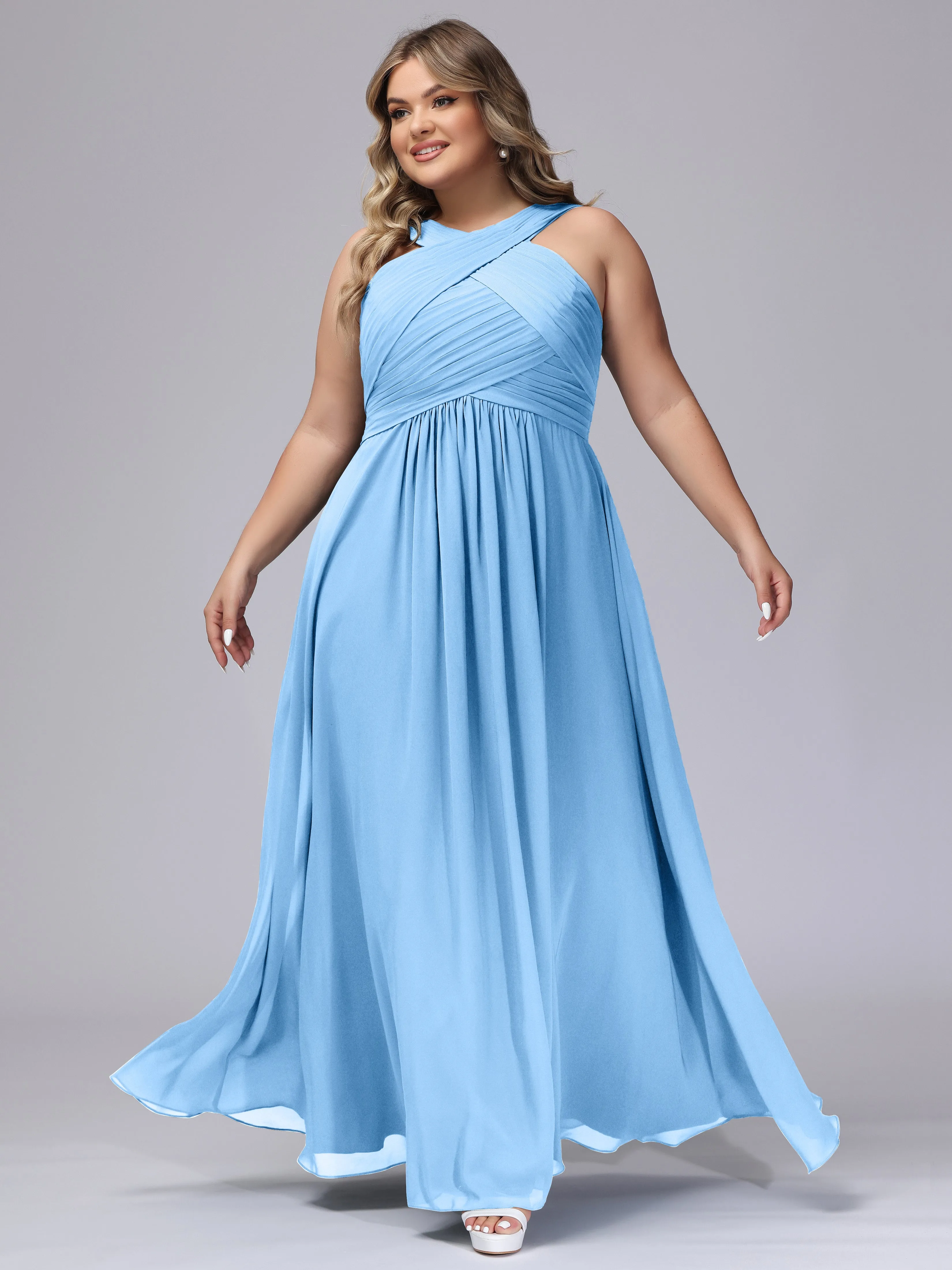 A-line Chiffon Straps  Plus Size Bridesmaid Dresses