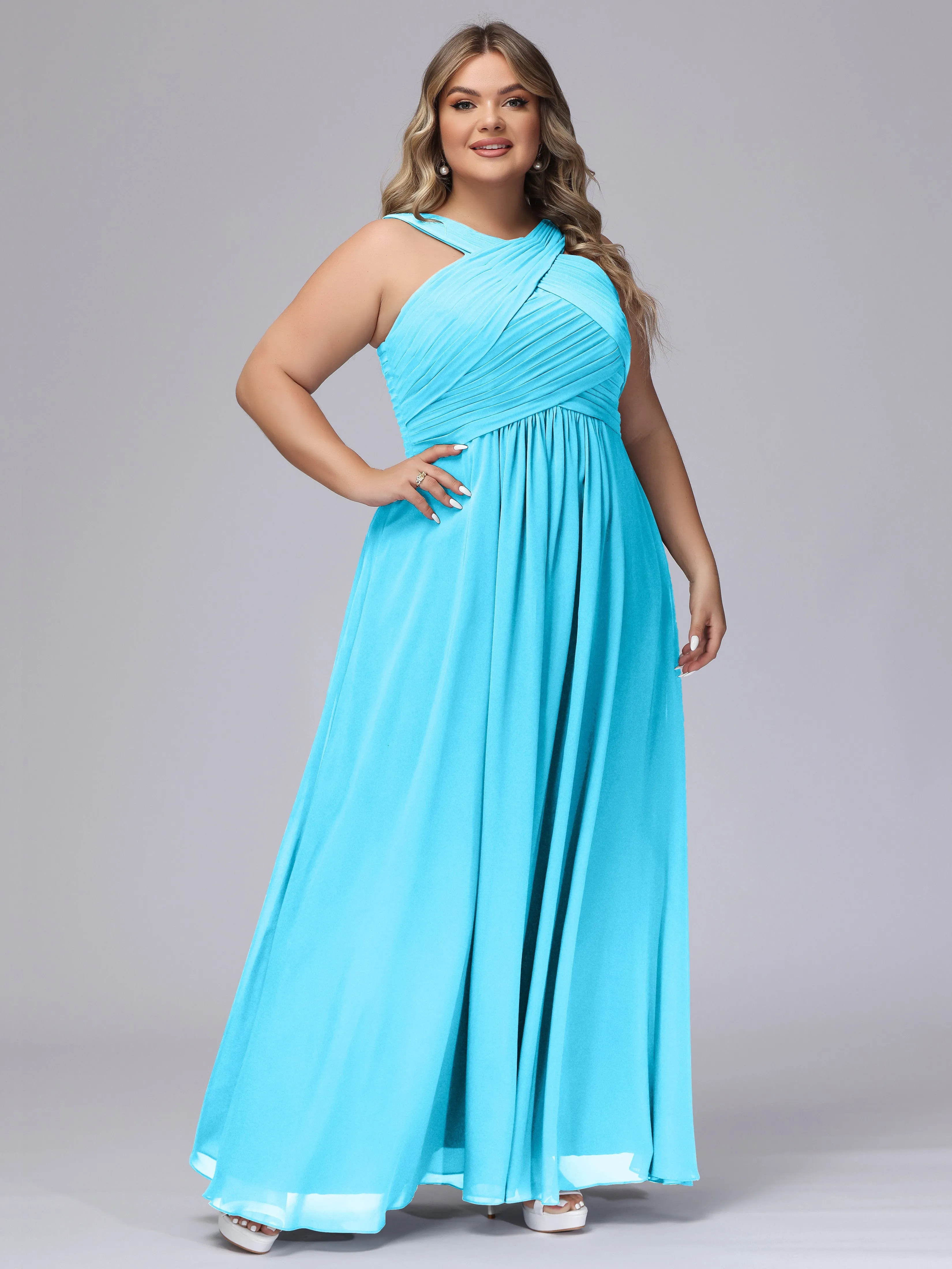 A-line Chiffon Straps  Plus Size Bridesmaid Dresses