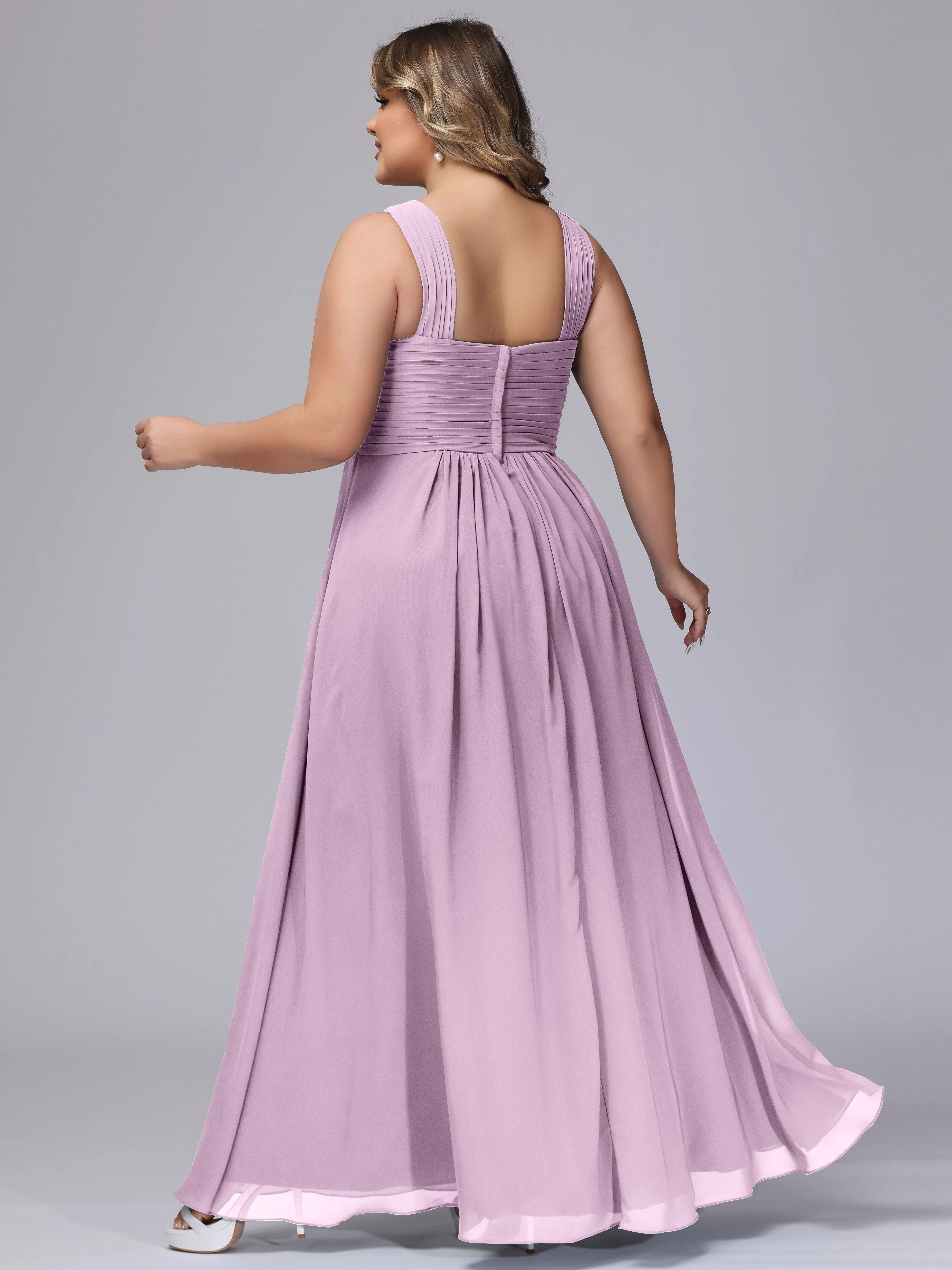 A-line Chiffon Straps  Plus Size Bridesmaid Dresses