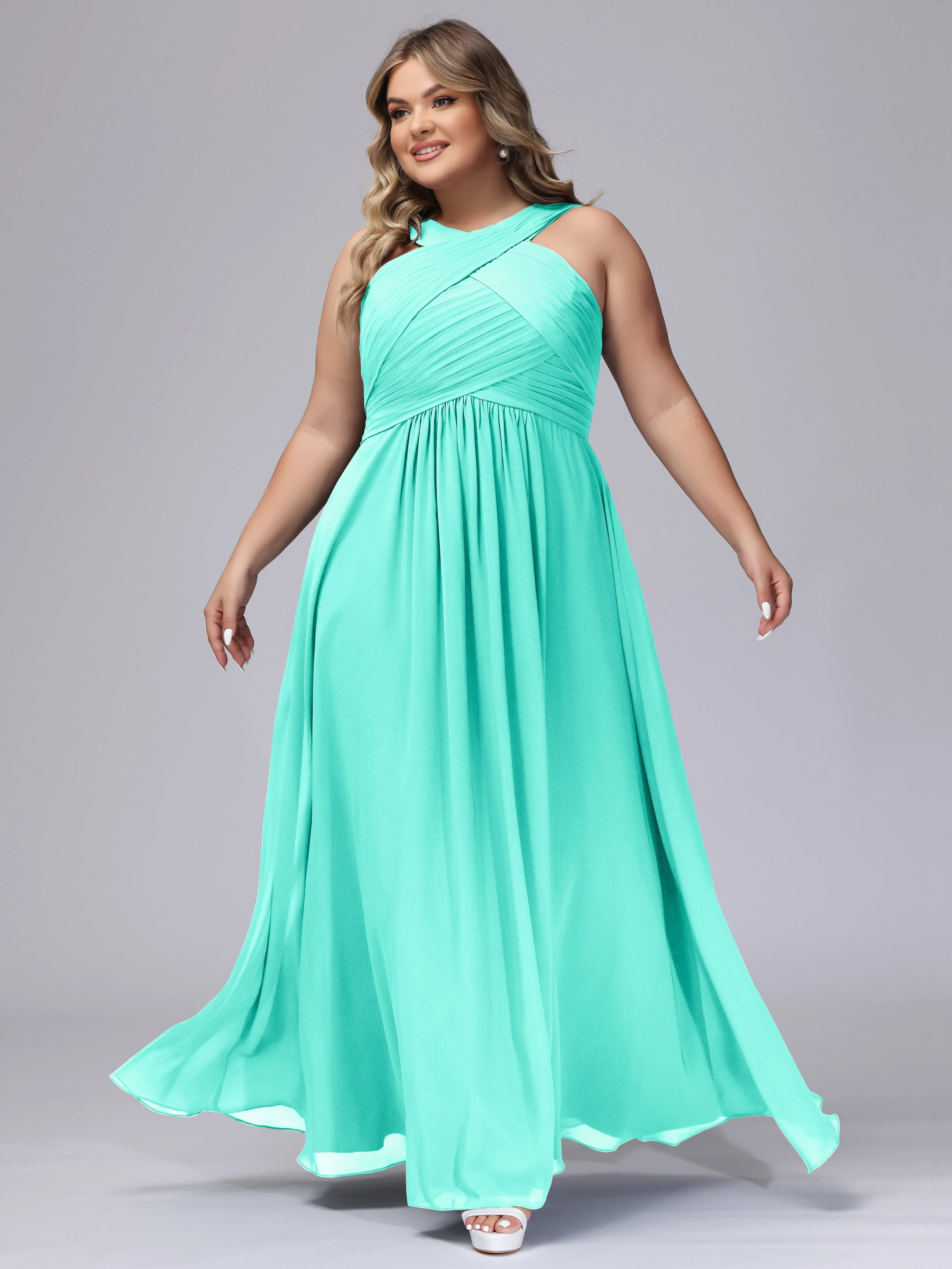 A-line Chiffon Straps  Plus Size Bridesmaid Dresses