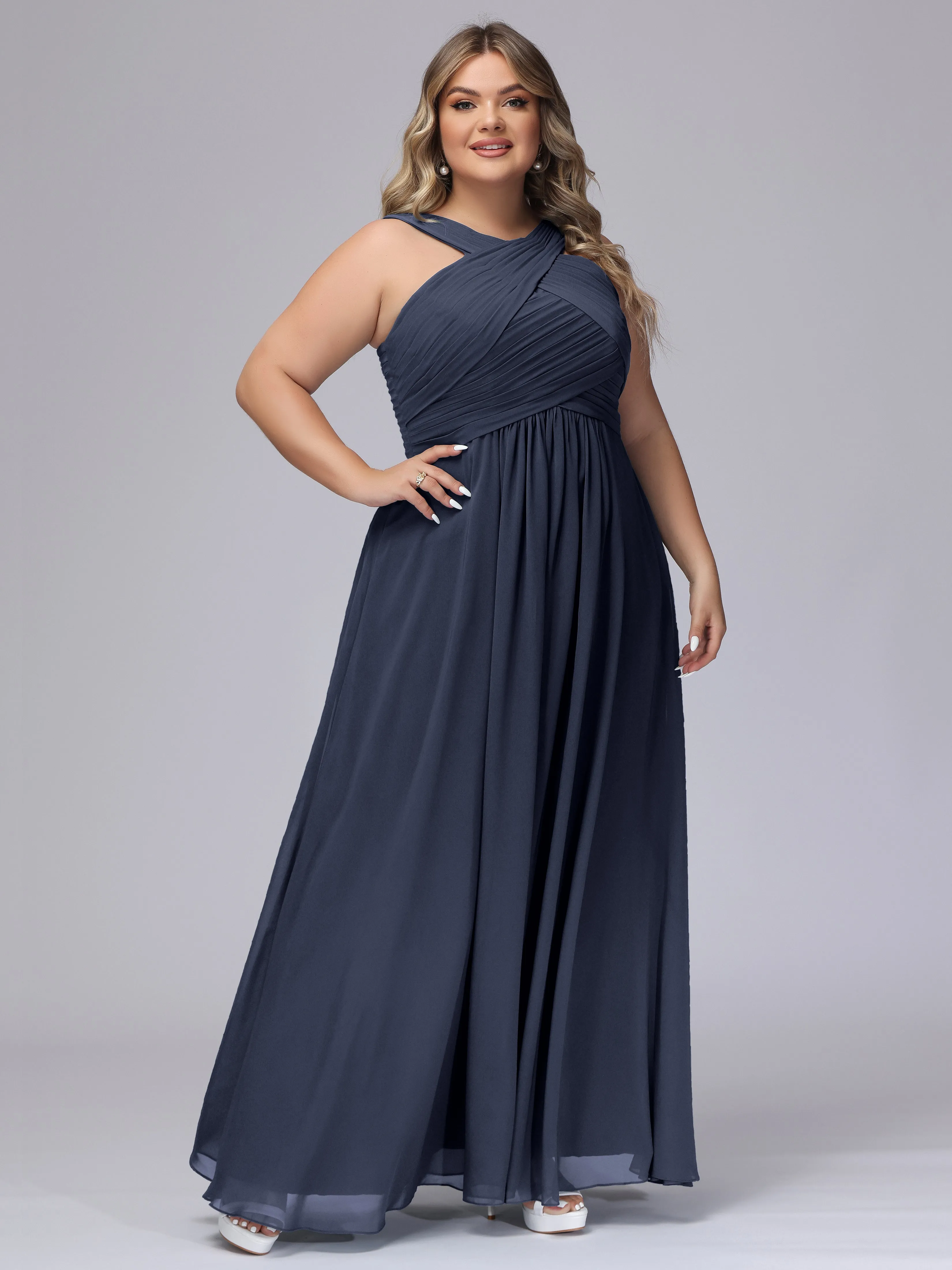 A-line Chiffon Straps  Plus Size Bridesmaid Dresses