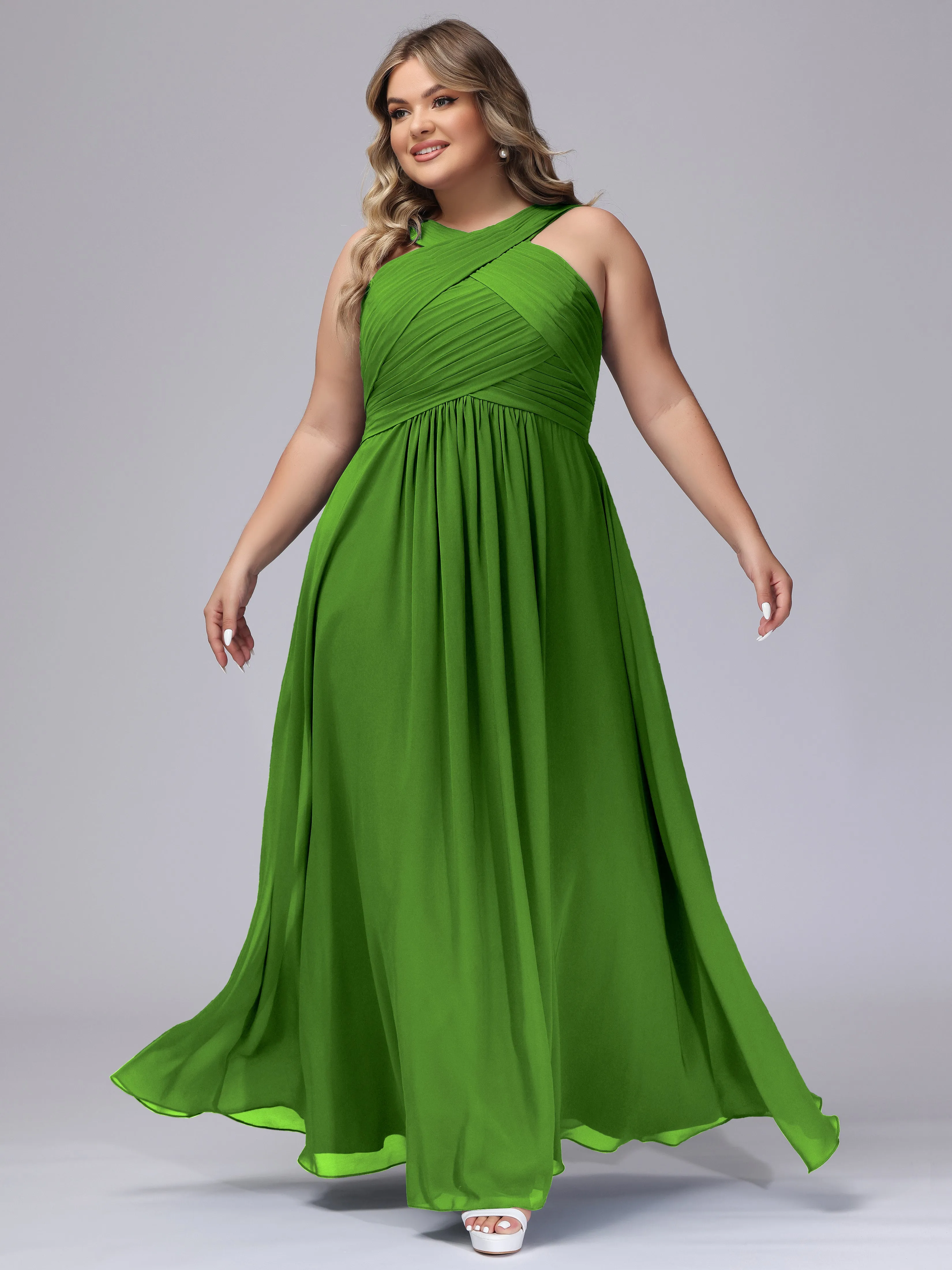 A-line Chiffon Straps  Plus Size Bridesmaid Dresses
