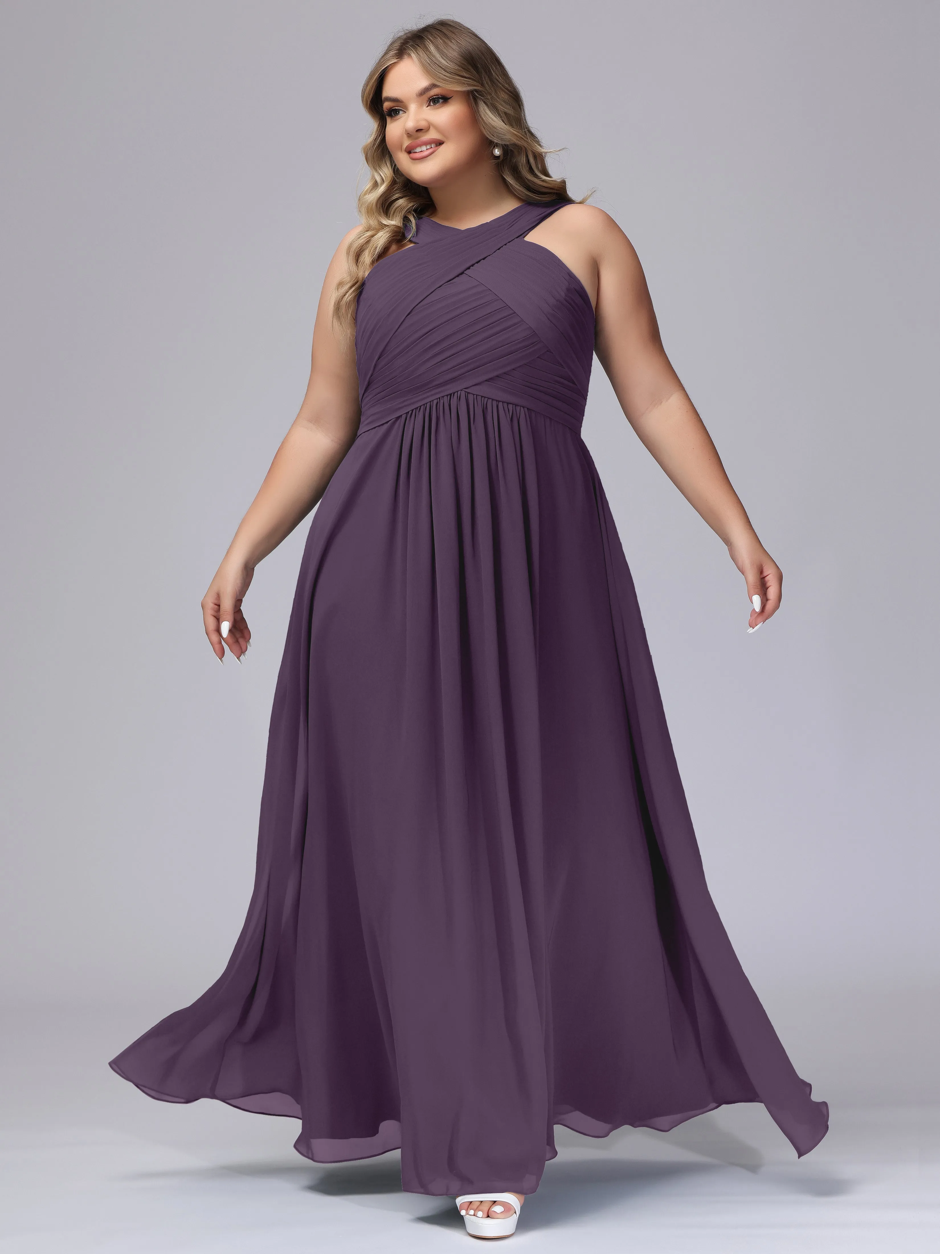A-line Chiffon Straps  Plus Size Bridesmaid Dresses