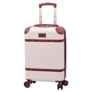 Aerolite Large Ultra Quiet 8 Wheel Stylish Classic Retro Vintage Style ABS Hard Shell Checked Check in Hold Luggage Suitcase with 4 Dual Hinomoto Wheels & TSA Lock, Cream
