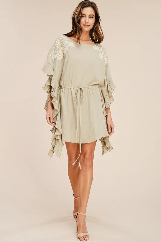 BAILEY EMBROIDERED RUFFLE DRESS