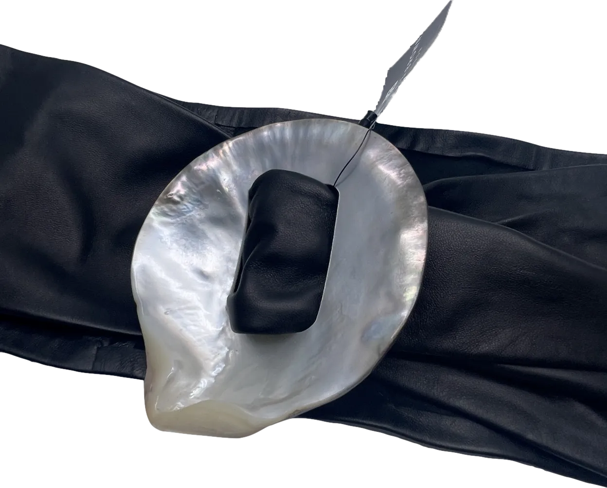 Black & Brown London Mother Of Pearl Soft Leather Waist Belt In Black UK S
