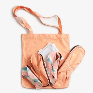 Bundle 12 Eco Cloth Pads - Orange Sprinkle - 3 Liners, 6 Regular, 3 Night & Tote Bag