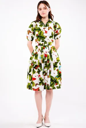 Claire Dress Shirt Collar Short Puff Sleeve Cotton Stretch (Clover Butterfly Small) (Clover Butterfly Small)