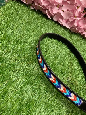 Colourful black soft leather belt in size 10/12
