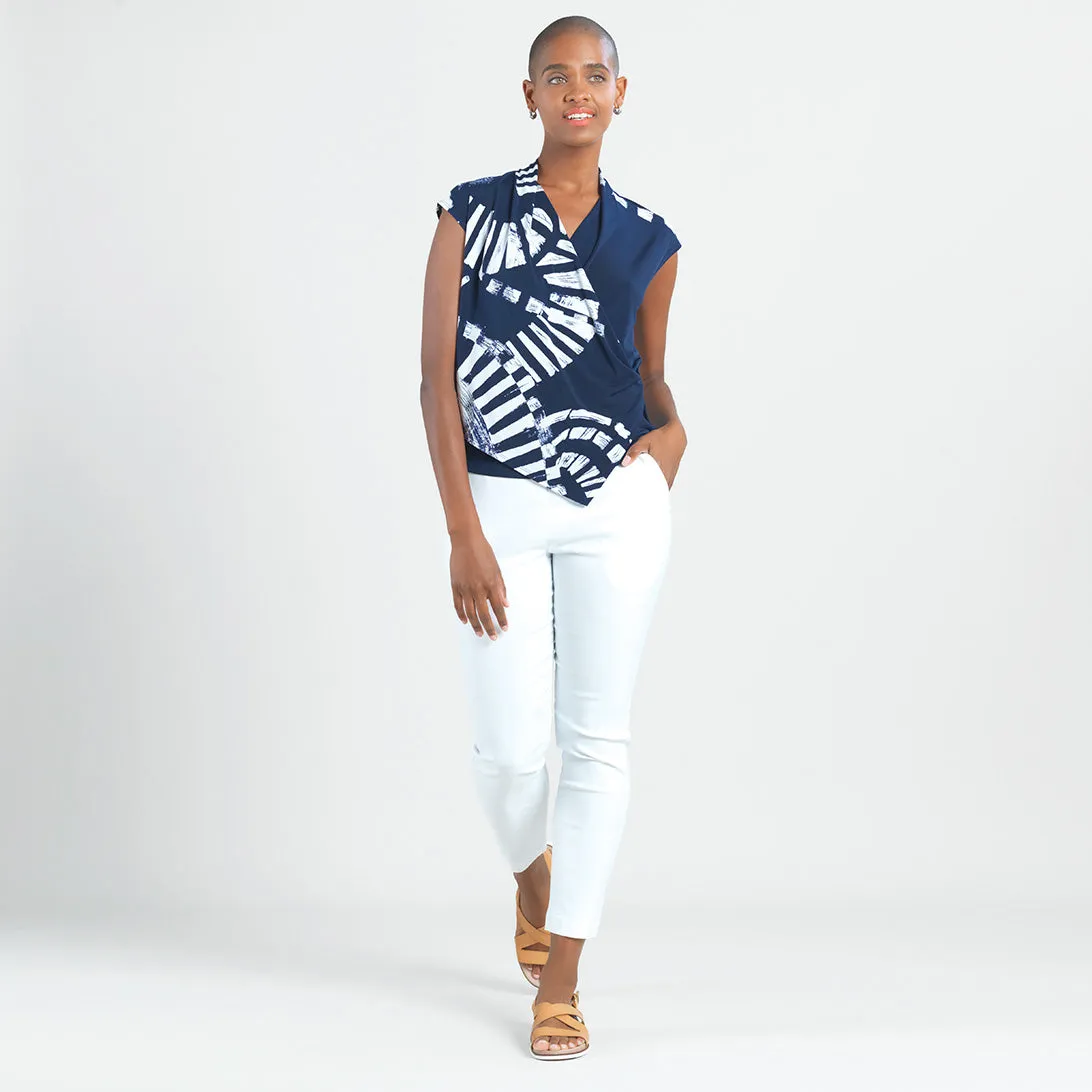 Crossover Faux Wrap Top - Track Line-Navy - Final Sale!