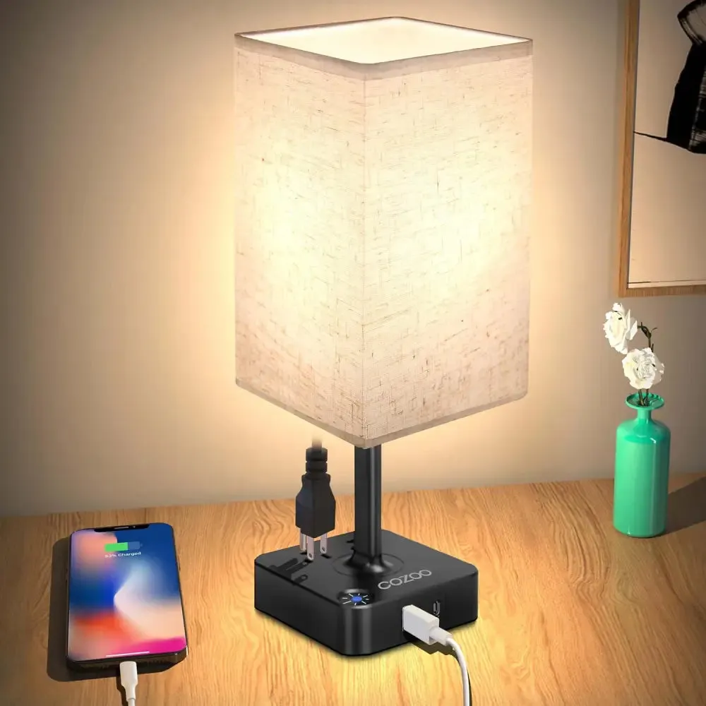 Dimmable USB Bedside Table Lamp with Charging Ports