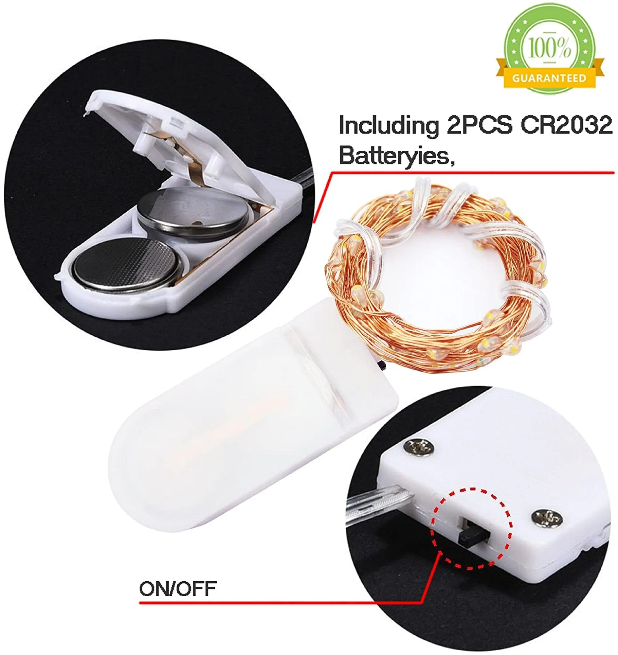 DIY Lighting in 6 Color Choices String Lights Silvery Copper Wire 10 ft (30 LED) CR2032 Batteries Required and Included