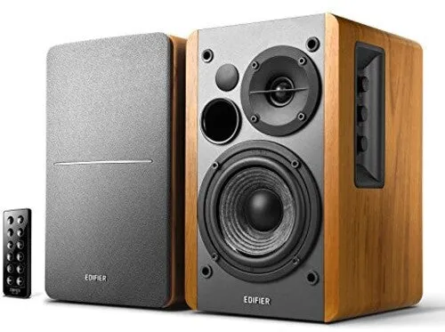 Edifier 4003066 R1280DB Wood 2.0 Book Shelf Speakers Bluetooth Wireless - 42 Watts - Optical Input - Includes Remote Control, Speaker Wire and Audio Cable - Wood Grain (Brown)