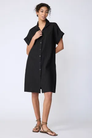 Holly Kimono Dress - Black & Rust Pinstripe