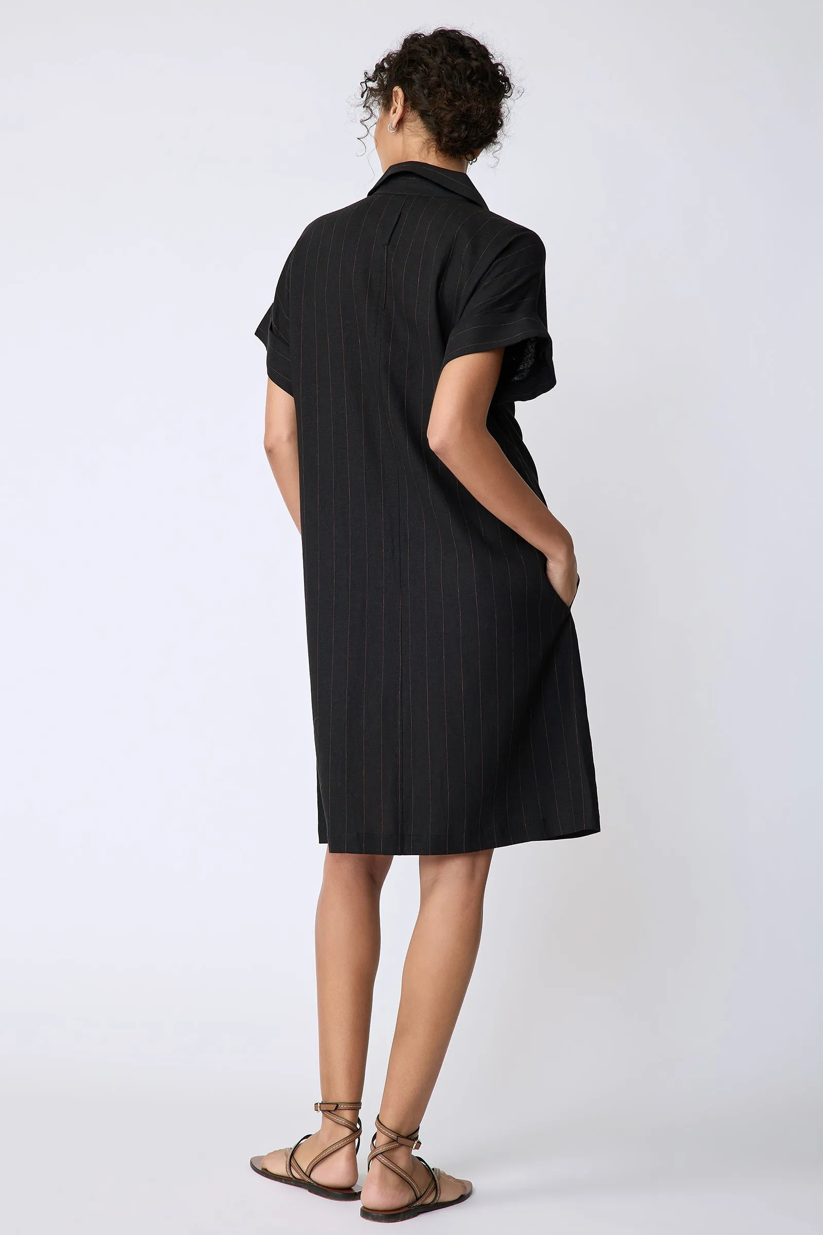 Holly Kimono Dress - Black & Rust Pinstripe