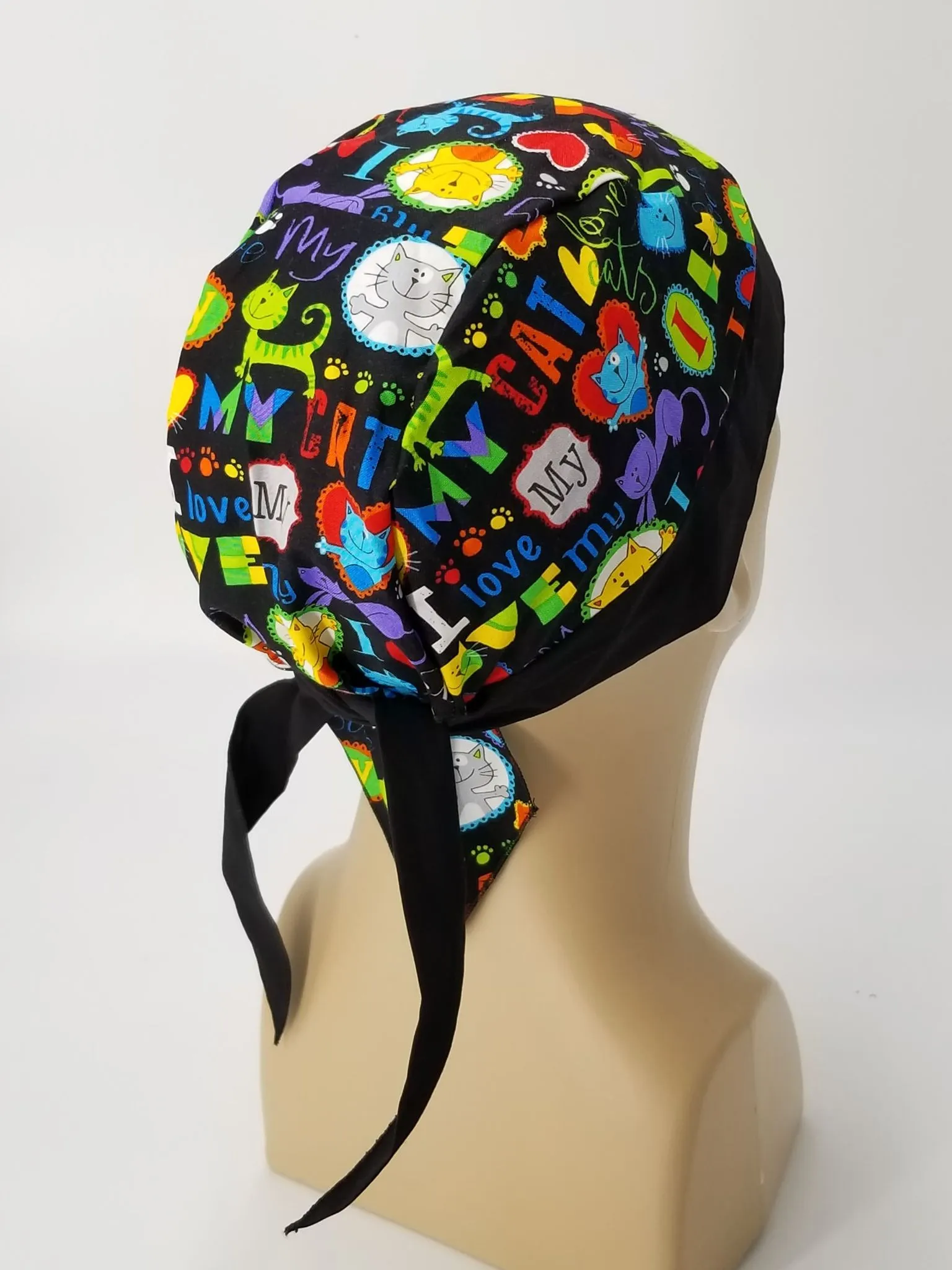 I Love My Cat Bandana Dorag with Sweatband Doo Rag Made America USA Motorcycle Skull Cap Cotton Helmet Liner