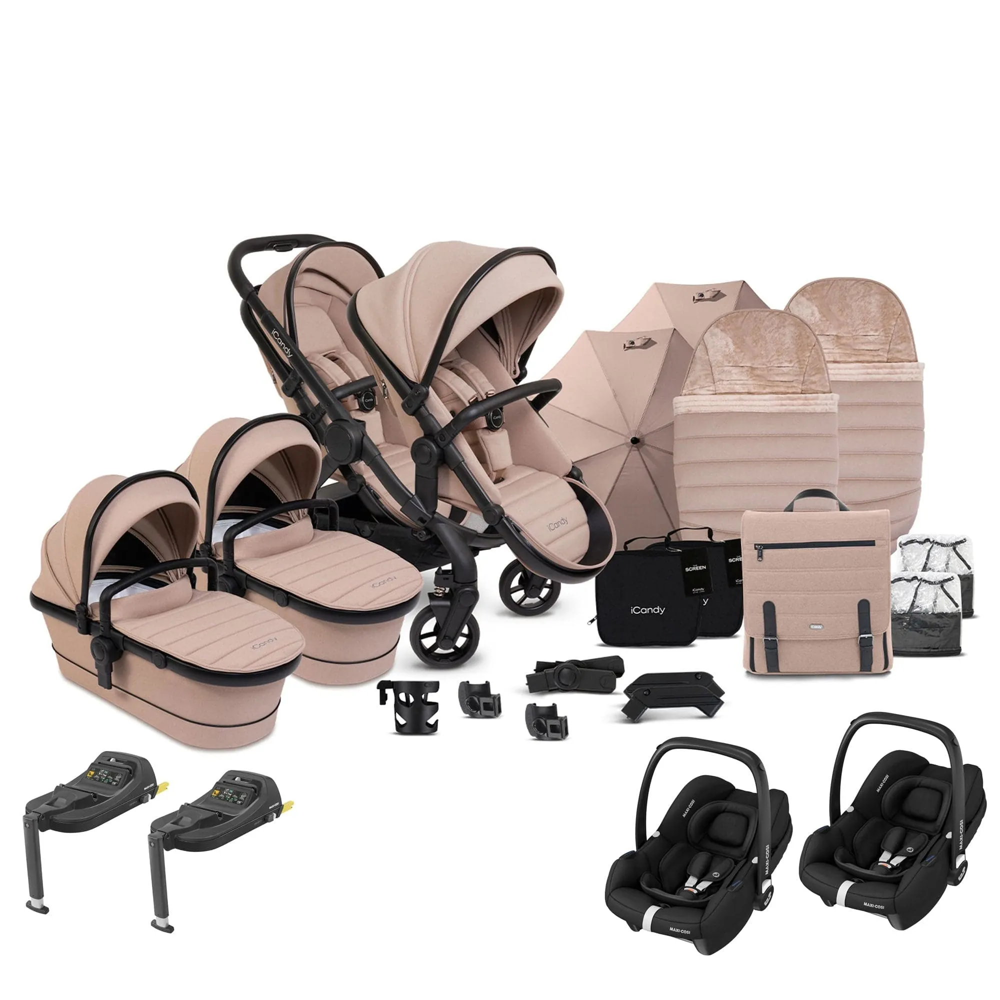 iCandy Peach 7 Twin Complete Maxi-Cosi Travel System in Cookie