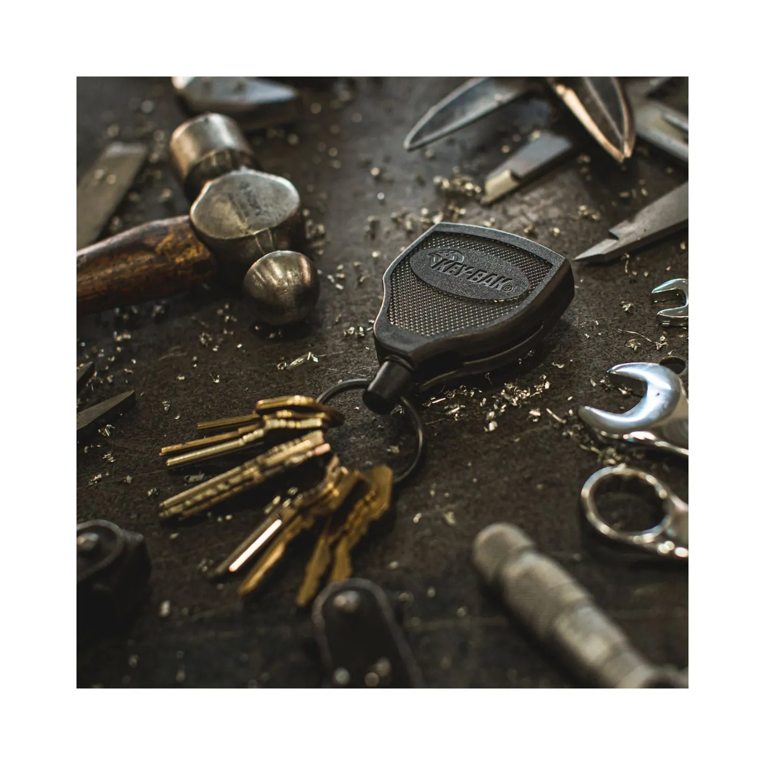 KeyBak Super48 Heavy Duty Retractable Keychain with Ball-Joint Lock - Leather Loop - 15 Keys / 48"/8 oz.