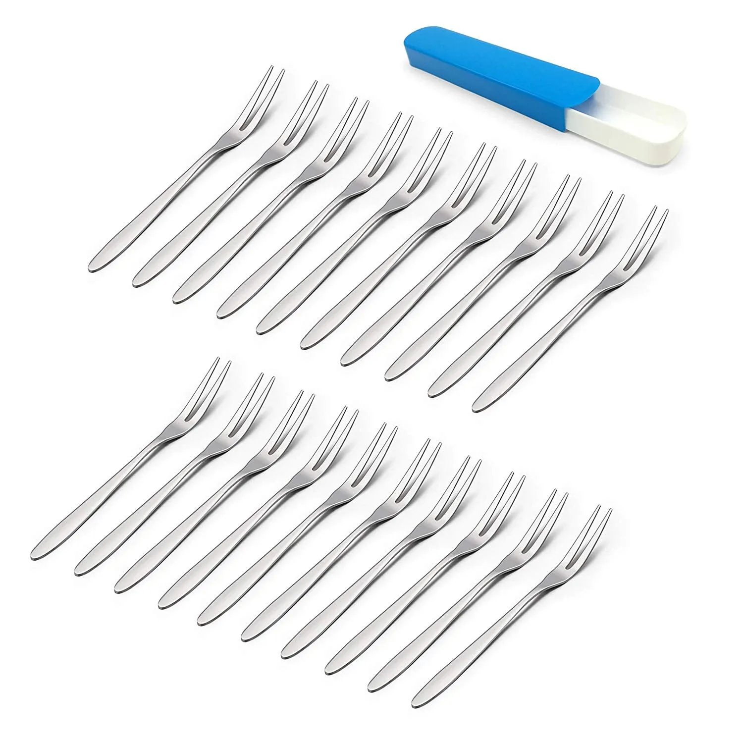 LIANYU 20-piece Appetizer Dessert Forks, Stainless Steel Mini Salad Fruit Tasting Forks Cocktail Fork, 5.2-Inch, Attached Plastic Case