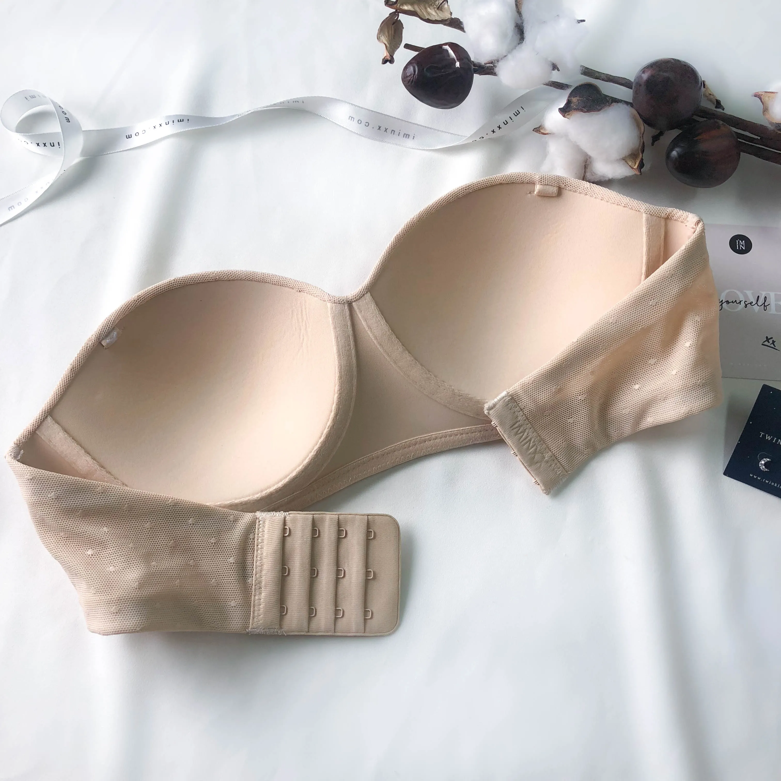 LIVE FREE! Lightly-Lined 100% Non-Slip Strapless Wireless Bra in Nude Polka (Size XS & S Only)