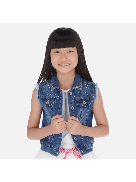 Mayoral Girls Denim Vest with Mini Studs : Sizes 8 to 18