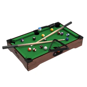 Mini Tabletop Pool Set- Billiards Game Includes Game Balls Sticks Chalk Brush and Triangle-Portable and Fun for the Whole Family by Hey! Play!(Green)