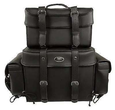 MOTORCYCLE LARGE FOUR PEICE PVC TOURING TRAVEL BAG PACK WATER PROOF W/RAIN COVER