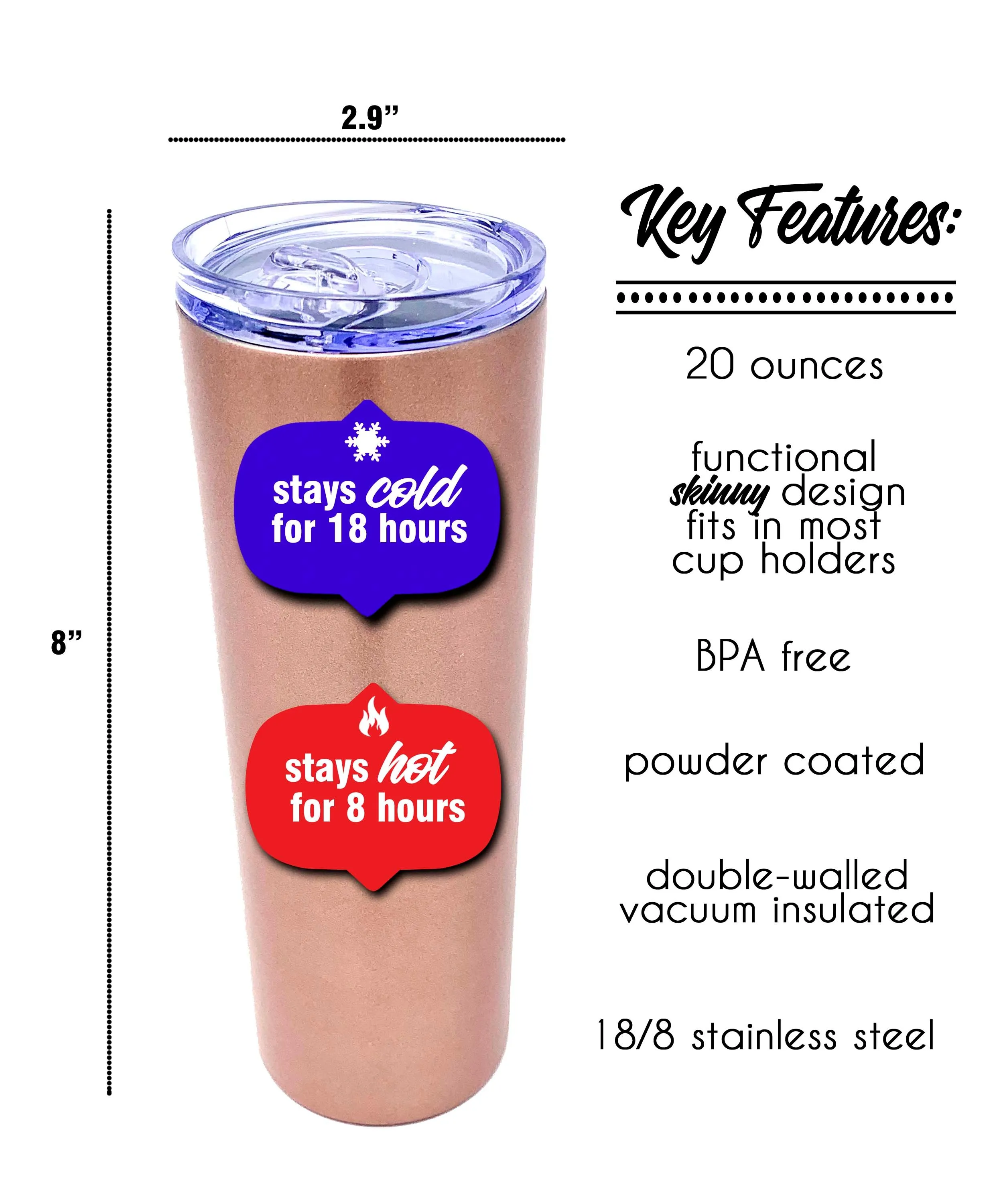 Nana Bear 20 oz Rose Gold Skinny Tumbler for Grandmothers