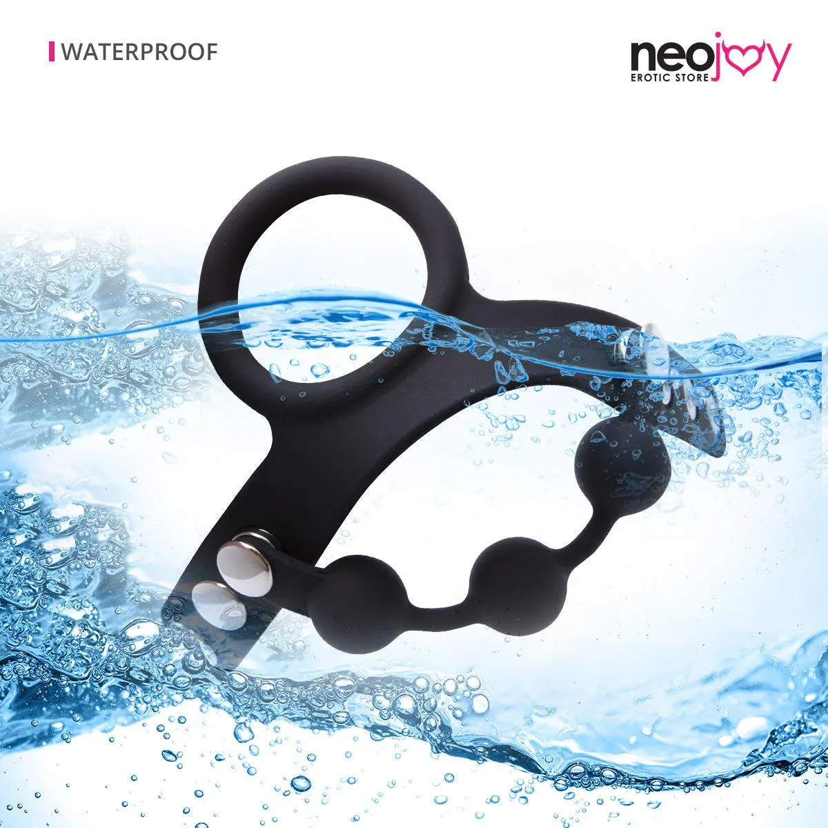 Neojoy Bondage Beaded Adjustable Cock Ring to enjoy a longer play time - Black - Medium