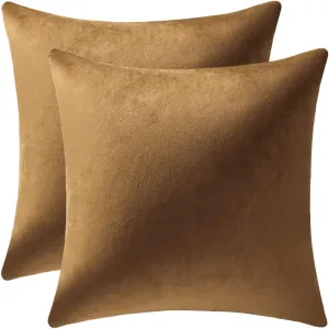 NEW DEZENE Throw Pillow Cases 24x24 Golden Brown: 2 Pack Cozy Soft Velvet Square Decorative Pillow Covers for Farmhouse Home Decor