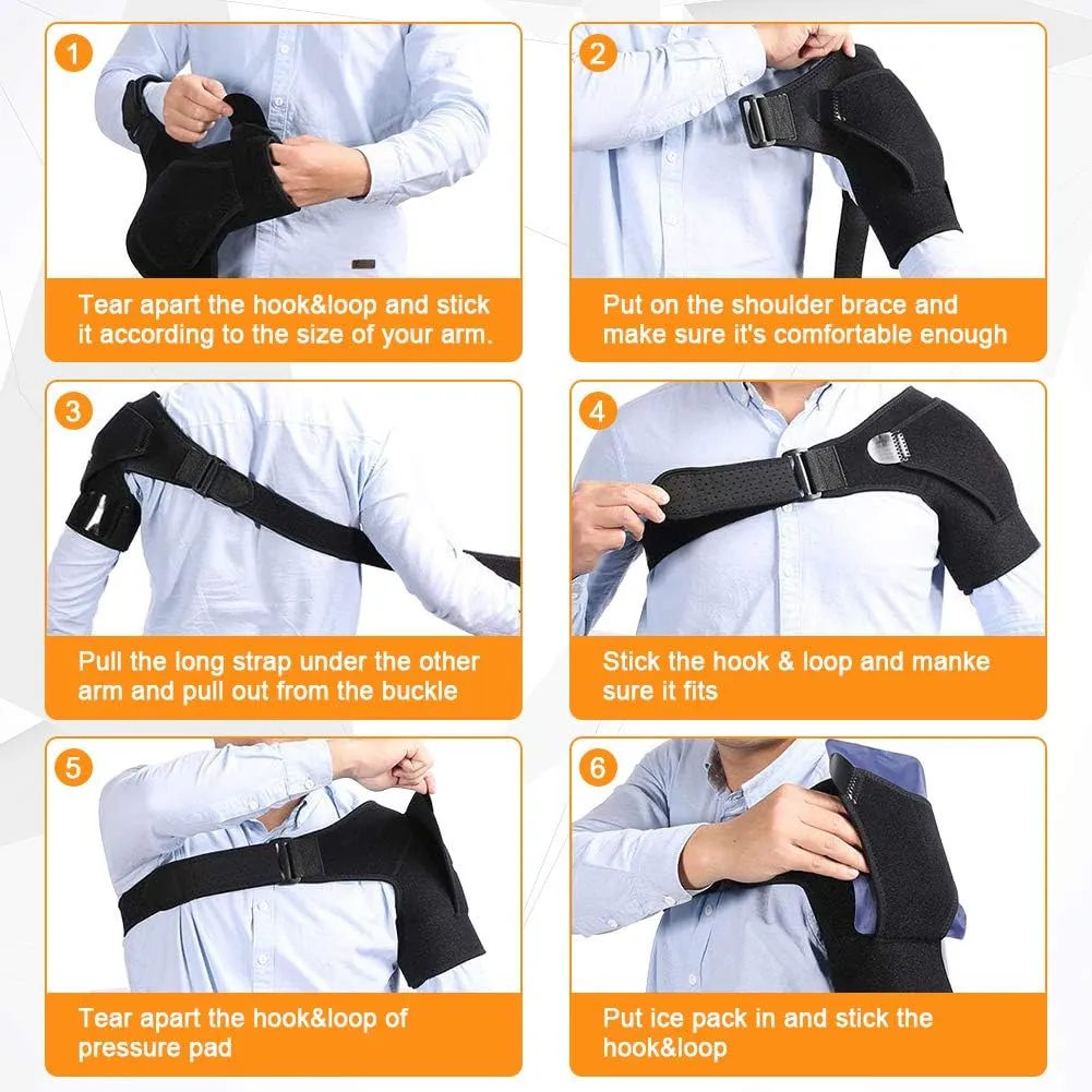 New Nobelium Shoulder Brace Adjustable Shoulder Support, Compression Brace for Dislocated AC Joint, Frozen Shoulder, Tendonitis, Swelling, Arthritis, Rotator Cuff, Fits Women and Men, Black! Great for right or left shoulder!