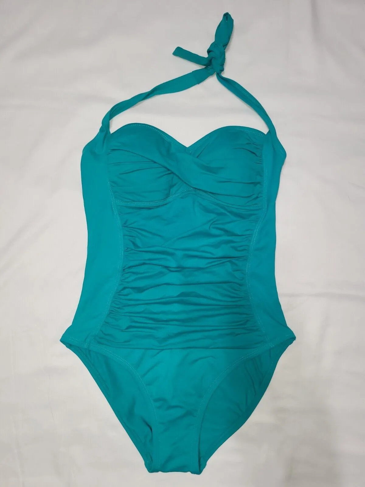 New with tags! La Blanca TEAL Shirred Halter One Piece Swimsuit, Sz 6! Retails $127 