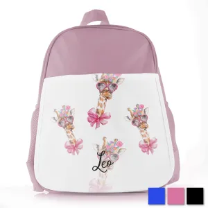 Personalised School Bag with Cute Text and Giraffe Bow Flowers
