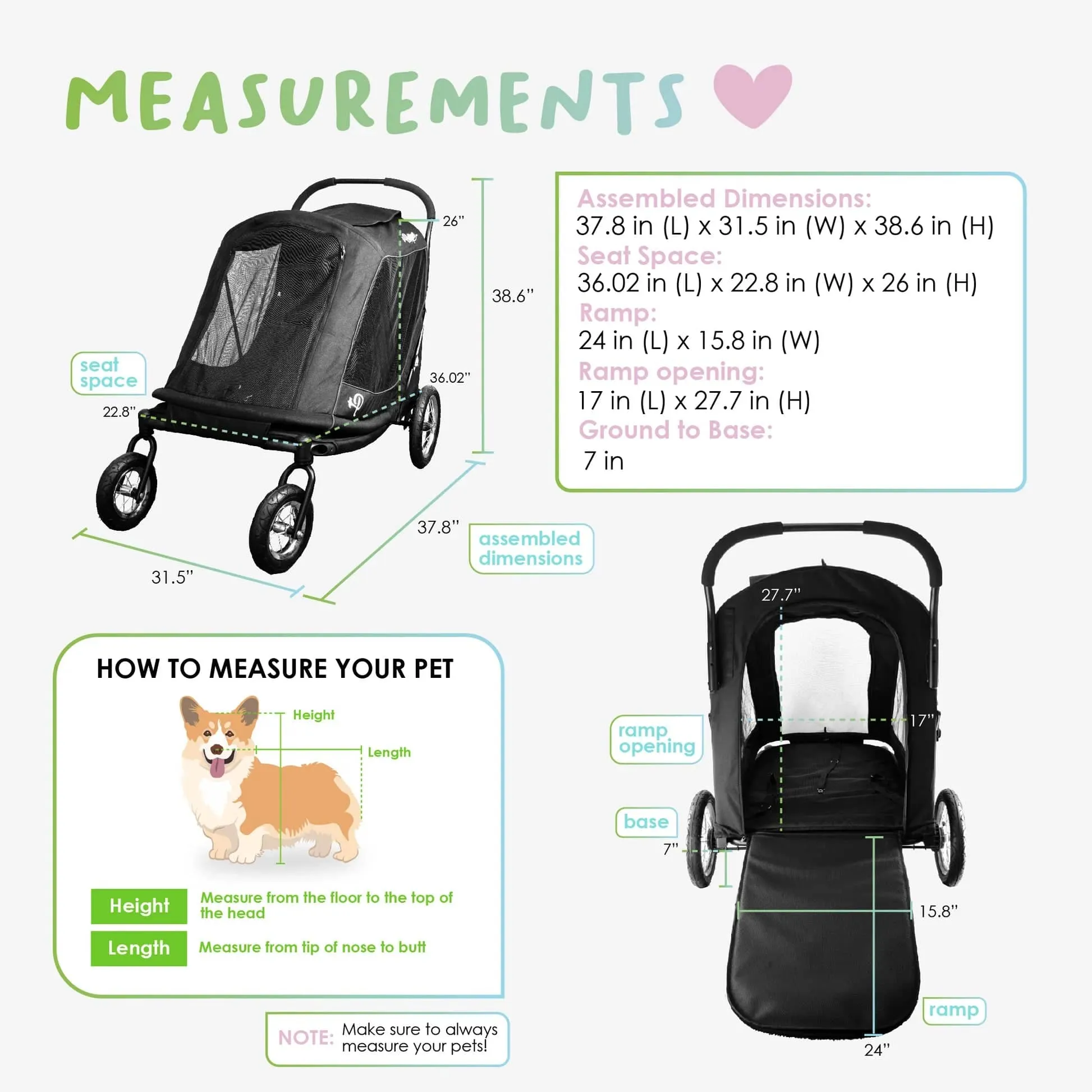 Petique Apollo Pet Stroller incl. Free Rain Cover & Bike Adapter