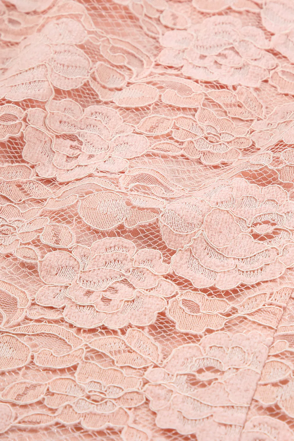 Pink Floral Lace Crochet Sheer Puff Sleeve Mini Dress