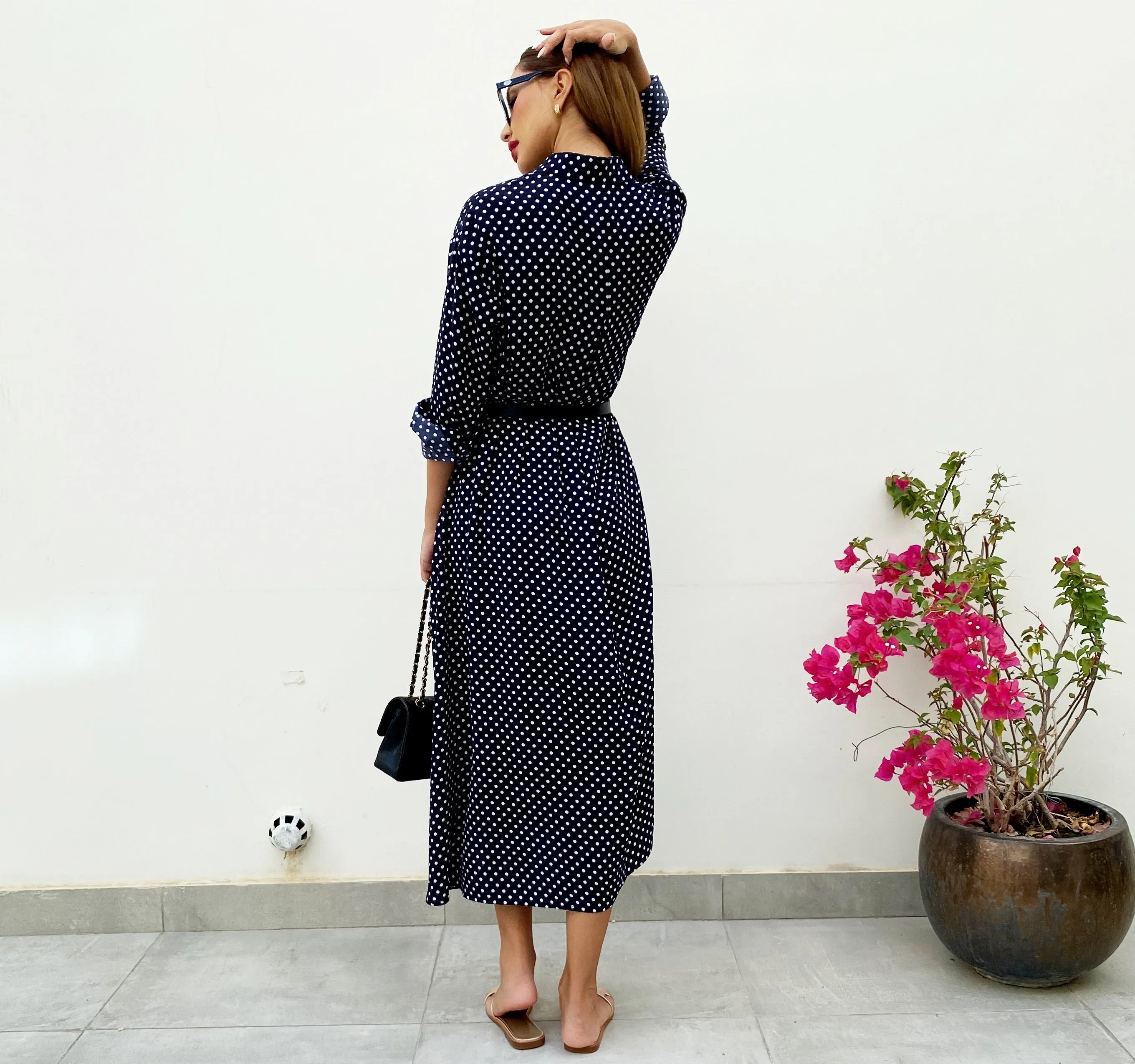 RAM21 FARAH KAFTAN SHIRT DRESS POLKA DOTS