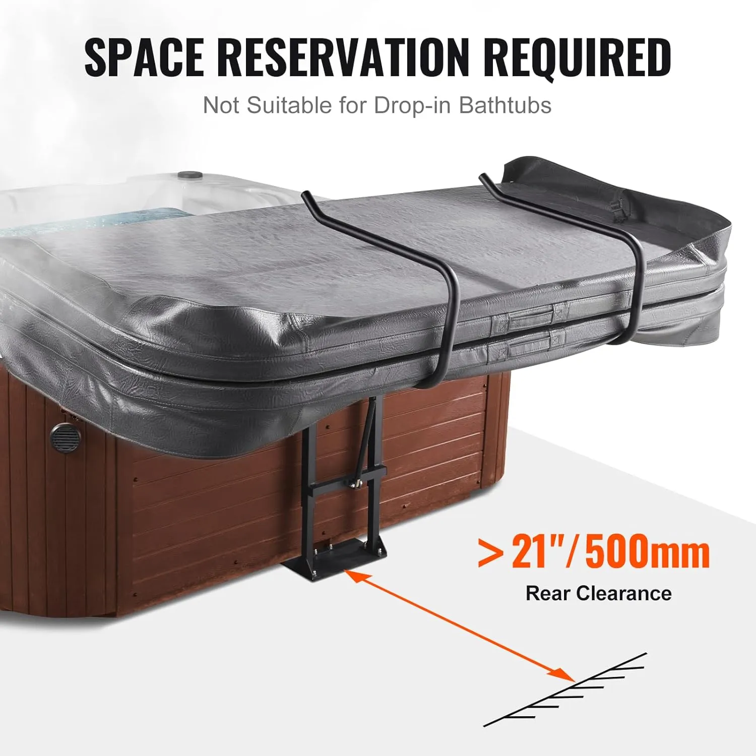 Retails $160 New VEVOR Hot Tub Cover Lift, Spa Cover Lift, Hydraulic, Height 33.1" - 41.3" Width 53.1" - 92.5" Adjustable, Installed Underneath on one Sides, Suitable for Various Sizes of Hot Tubs, Spa