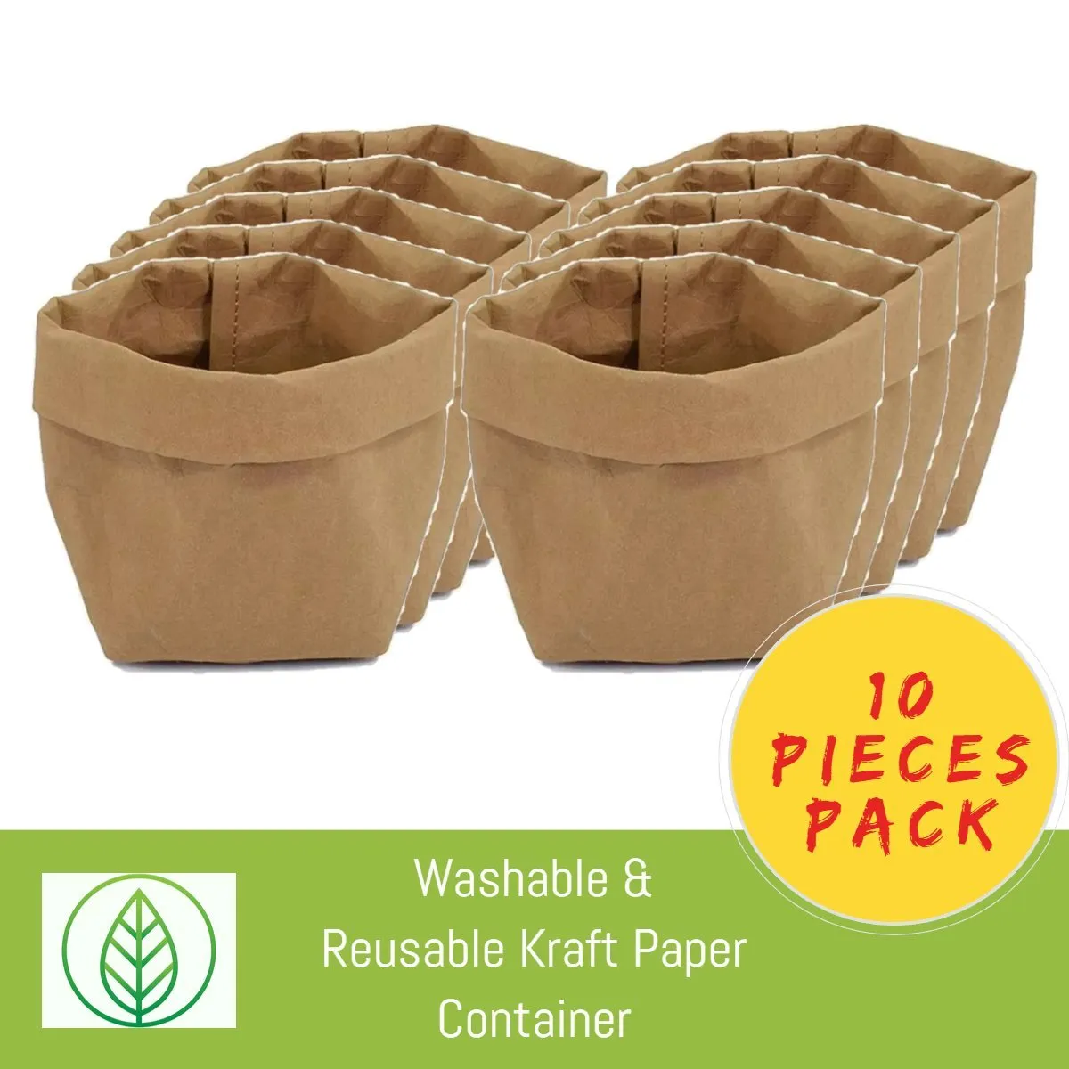 Reusable Kraft Paper Bag Container – Eco-Friendly for Food, Plants, Storage - Dark Colours