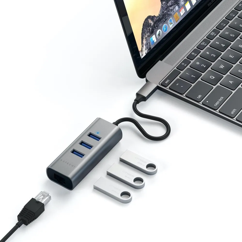 Satechi USB-C  2-in-1 3 Port USB 3. Hub & Ethernet (Space Grey)