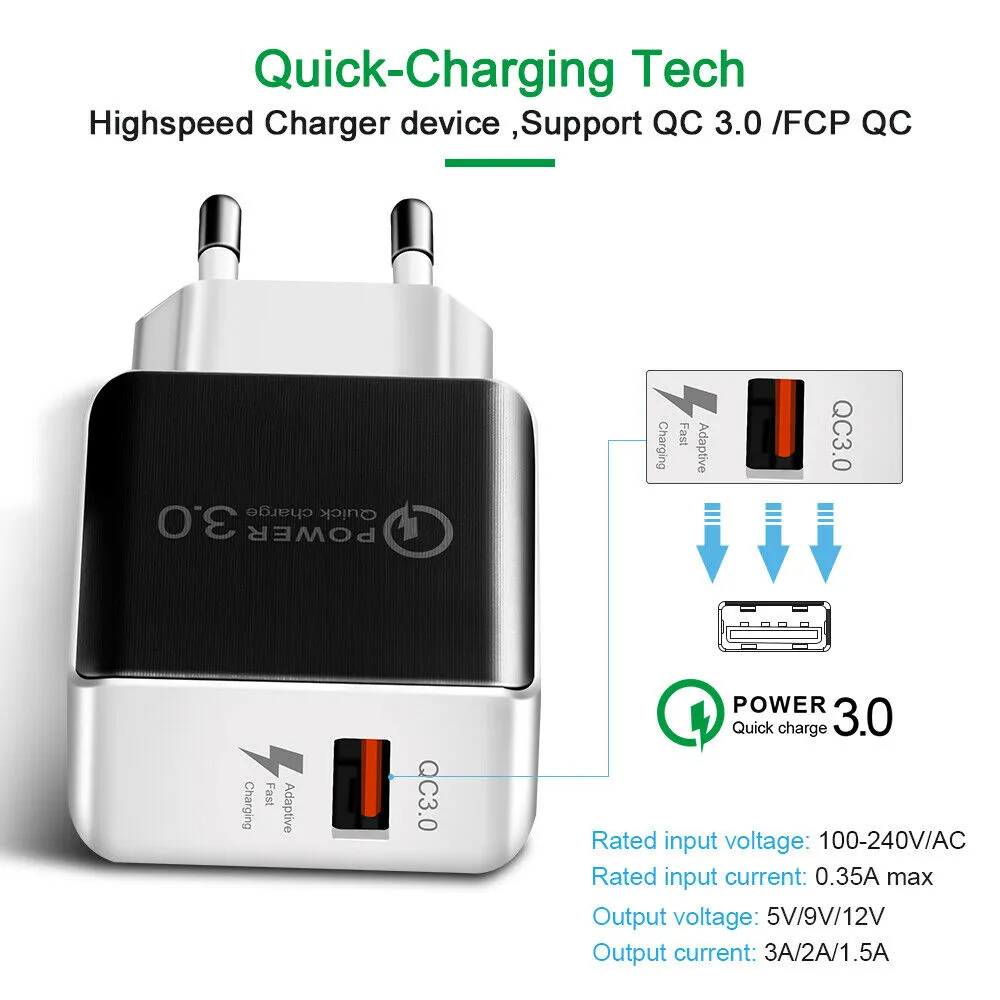 USB Fast Charging Quick Wall Charger Adapter Plug for Samsung Android iPhone LG white_US plug