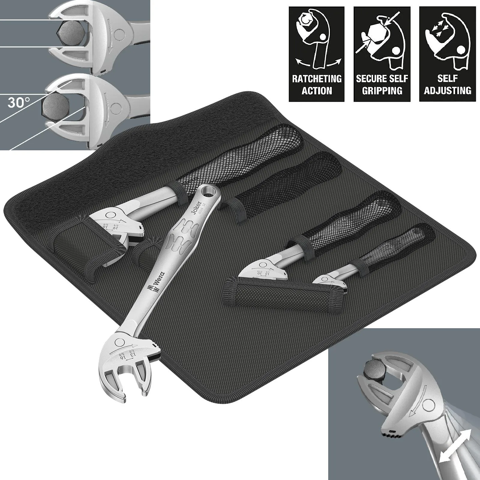 Wera Joker 6004 Self Setting Adjustable Spanner Wrench 4 Set 1 4 Pieces 7-19mm