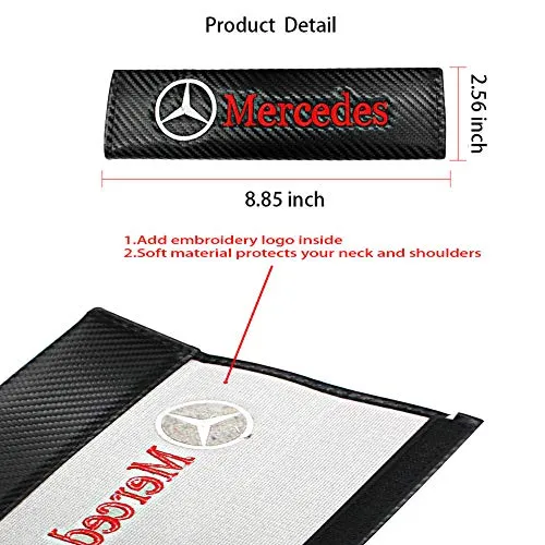 YUNONG 2Pack Emblem Car Logo Seat Belt Pads Carbon Fiber Shoulder Padding Seatbelt Cover Neck Pads fit Benz